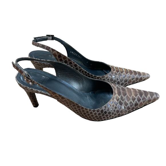Stuart Weitzman Womens Tan Brown Beige Snake Skin print Slingback Heels 6 - Picture 2 of 10